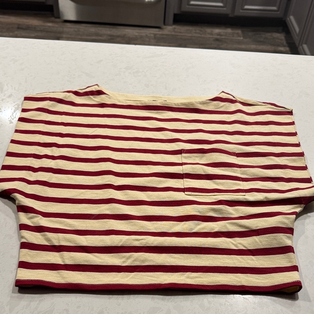 J. Crew Red and Cream Striped Muscle Crop Top Mariner Size small